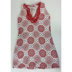 Tracy Negoshian Cotton Sheath Dress Swimsuit Cover Coral Print - Size Small